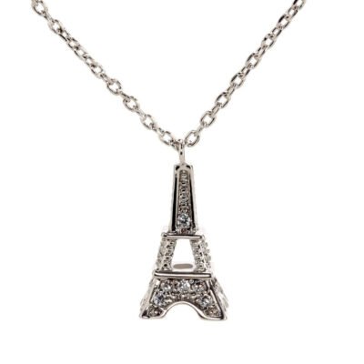 Silver Sparkling Crystal Eiffel Tower Necklace