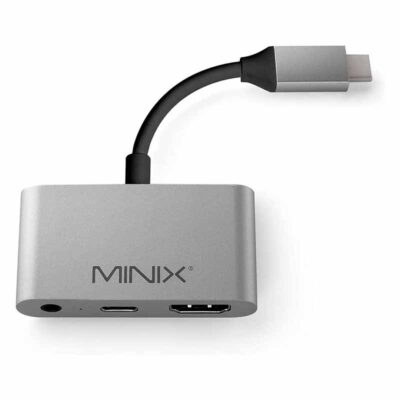 MINIX C-HA Ultimate 3-in-1 Media Adapter USB-C to 4K 60Hz HDMI- 3.5mm Audio Jack Adapter Multi OS Support – Grey