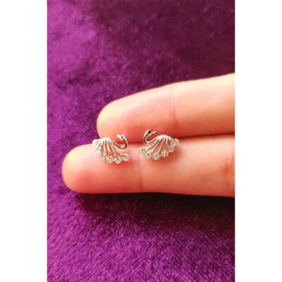 Sterling Silver – AGE0012 – Silver Sparkling Crystal Swan Earring