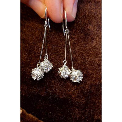 Sterling Silver – AGE0027 – Silver Sparkling Crystal Square Drop Earring