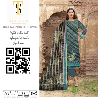 Lawn 3 Piece Printed Shirt, Dupatta and Dyed Trouser