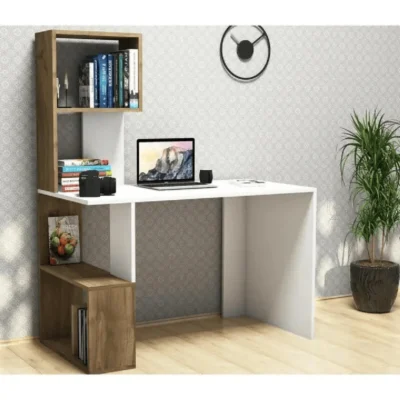 Wood Study Desk With Shelves
